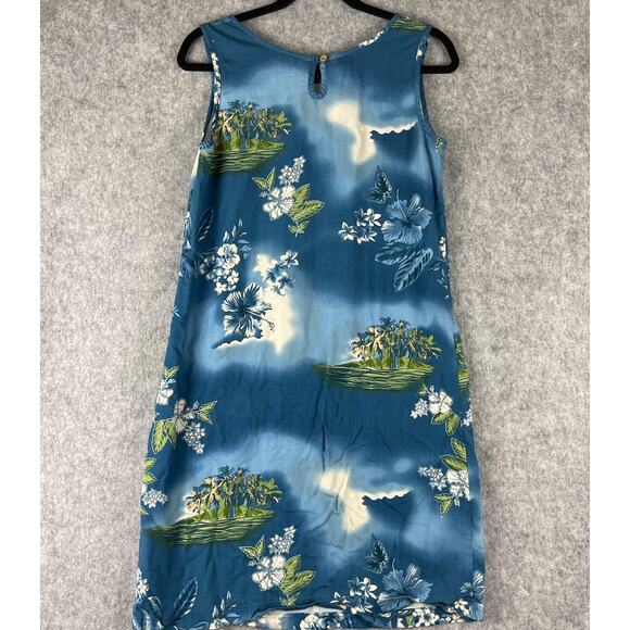 Vintage Marsh Landing Hawaiian Dress Womens Medium Blue Tropical Aloha Rayon - Picture 6 of 12